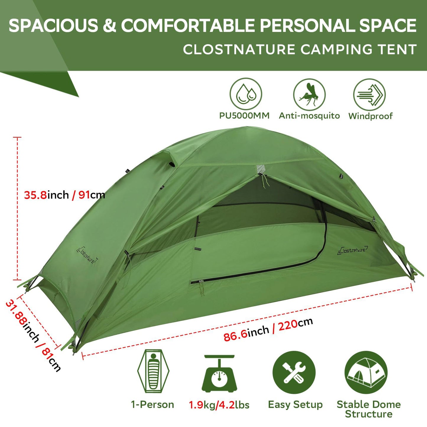 UrbanRidge 1/2 Person Ultralight Backpacking Tent